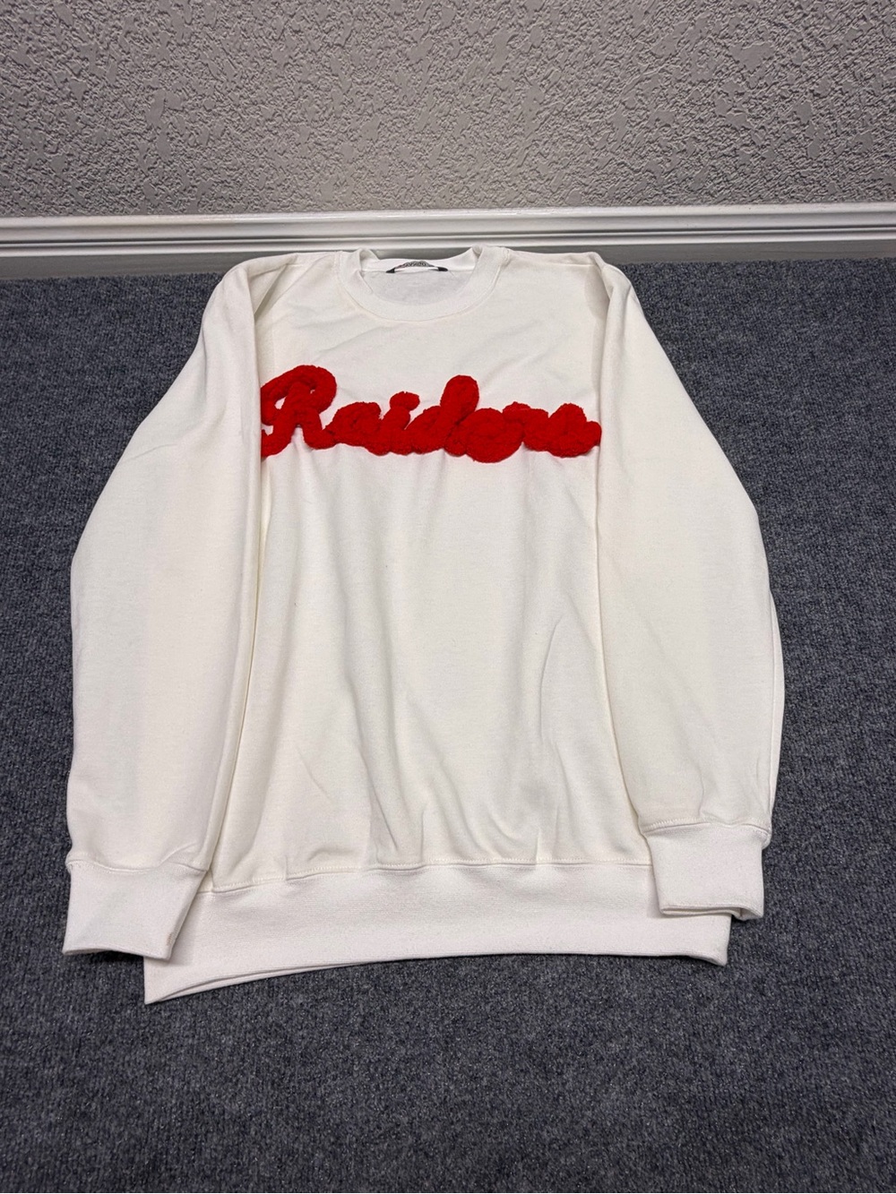 Women’s Cream Crewneck Sweater with Red Script